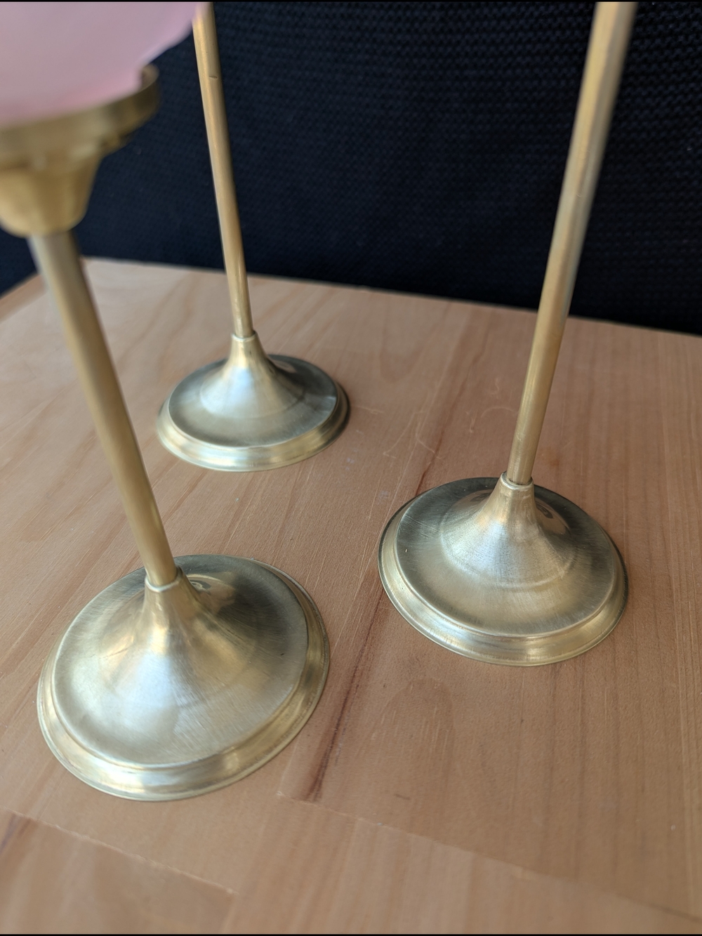 Rose Pink Tulip Glass Candle Holders with Brass Stands - Picture 7 of 8